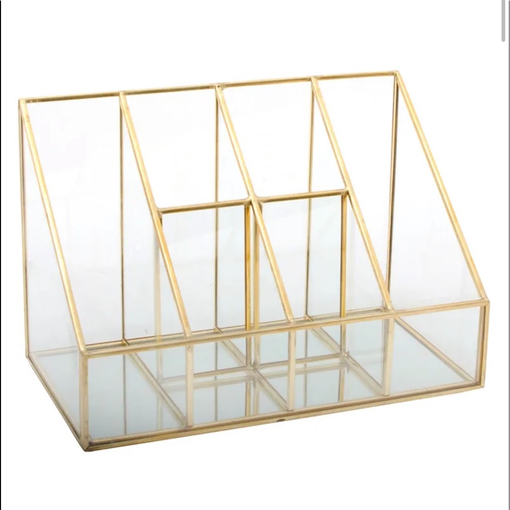 Gold glass makeup organizer